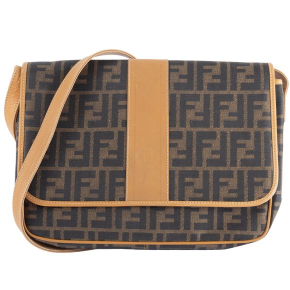 FENDI Brown Leather Zucca Shoulder Bag - Picture 1 of 16